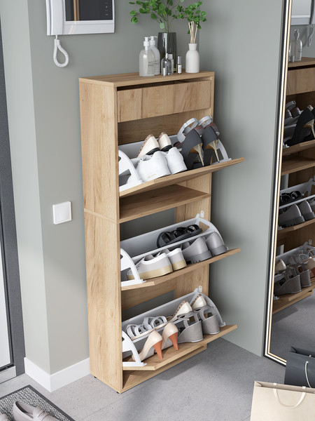 Изображение товара Тумба для обуви Горизонт Мебель Трио с ящиком (дуб золотой крафт)