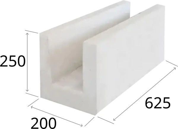 Изображение товара Блок лотковый газосиликатный Забудова 625х200х250мм D500 15% бой