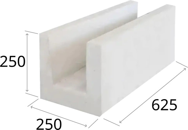 Изображение товара Блок лотковый газосиликатный Забудова 625х250х250мм D500 15% бой