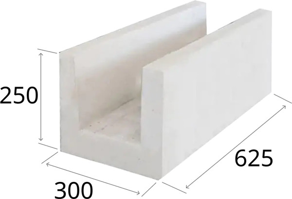 Изображение товара Блок лотковый газосиликатный Забудова 625х300х250мм D500 15% бой