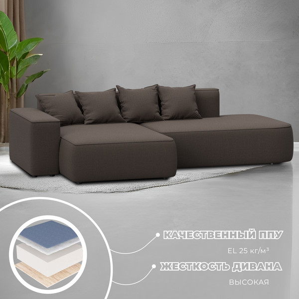 Изображение товара Диван угловой Лига Диванов Лига-065 левый / 129798L (рогожка амур 05 коричневый)