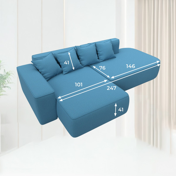 Изображение товара Диван угловой Лига Диванов Лига-065 левый / 129800L (рогожка амур 10 голубой)