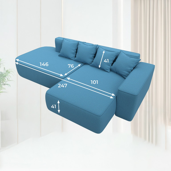 Изображение товара Диван угловой Лига Диванов Лига-065 правый / 129800 (рогожка амур 10 голубой)