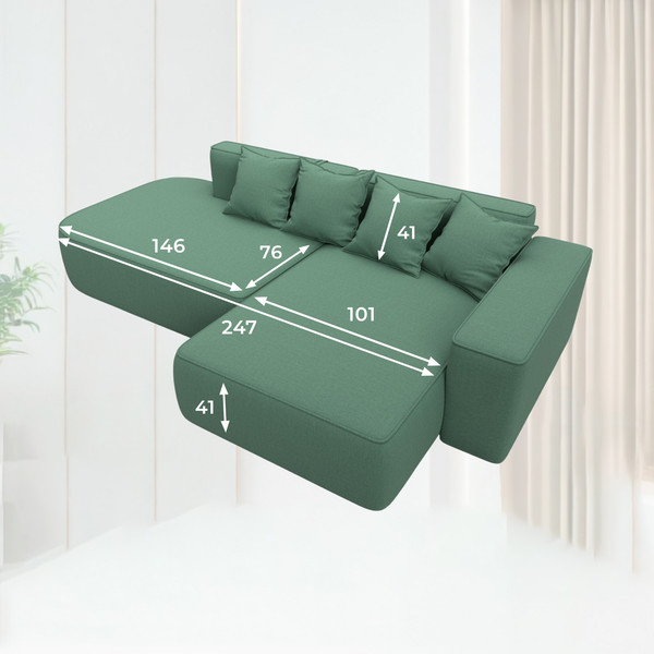 Изображение товара Диван угловой Лига Диванов Лига-065 угол правый / 129801 (рогожка амур 11 зеленый)