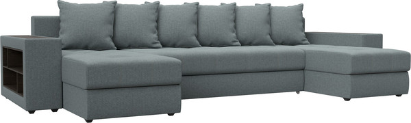 Изображение товара Диван П-образный Лига Диванов Дубай полки слева / 122544L (рогожка амур серый)