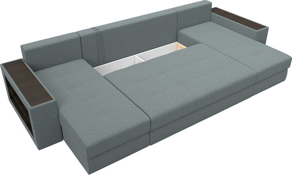 Изображение товара Диван П-образный Лига Диванов Дубай полки слева / 122544L (рогожка амур серый)