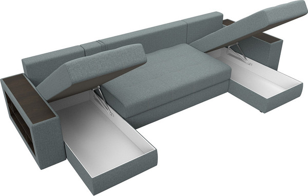 Изображение товара Диван П-образный Лига Диванов Дубай полки слева / 122544L (рогожка амур серый)