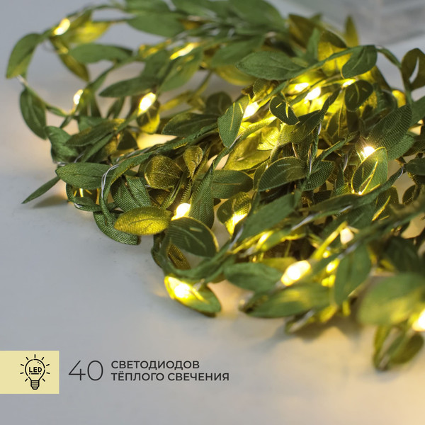Изображение товара Светодиодная гирлянда AksHome Тип 5 Листочки 40LED 4м 3АА