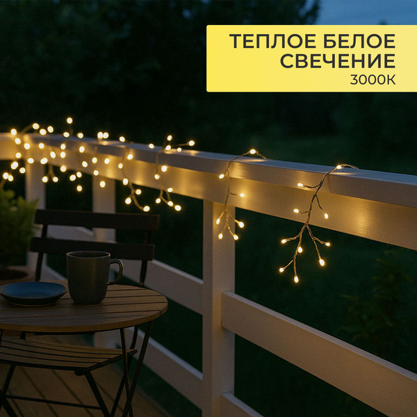 Изображение товара Светодиодная гирлянда AksHome Тип 6 Капли 60LED 1.1м 3АА