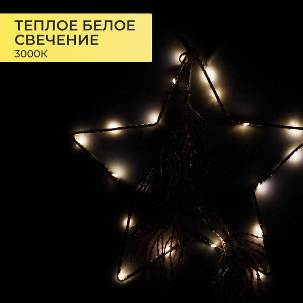 Изображение товара Подвеска новогодняя AksHome Тип 6 Звезда с веткой 25х24см 18LED 2АА