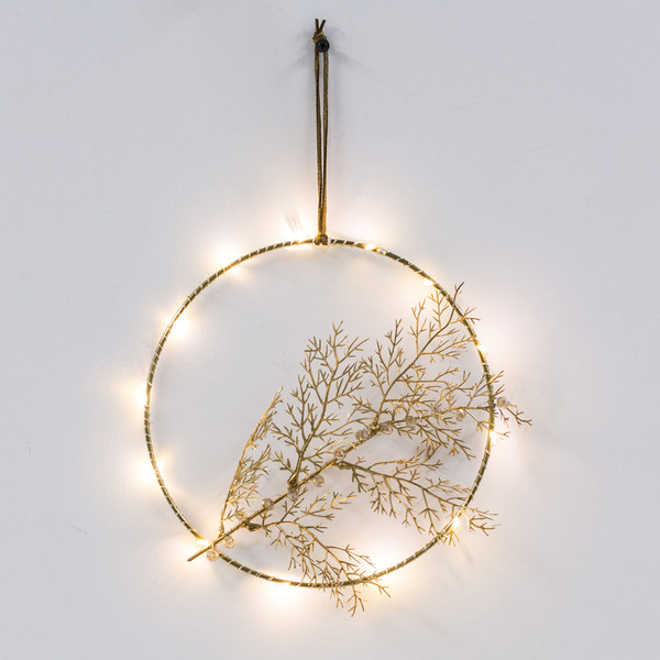 Изображение товара Подвеска новогодняя AksHome Тип 7 Круг с веткой D20см 13LED 2АА