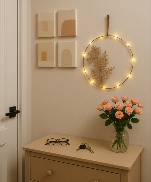 Изображение товара Подвеска новогодняя AksHome Тип 7 Круг с веткой D20см 13LED 2АА