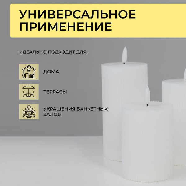 Изображение товара Набор электронных свечей AksHome Тип 1 3 свечи 7.5х13/15.5/18см 1LEDх3 2ААх3