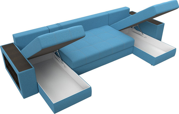 Изображение товара Диван П-образный Лига Диванов Дубай полки слева / 123248L (рогожка амур голубой)