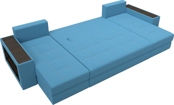 Изображение товара Диван П-образный Лига Диванов Дубай полки слева / 123248L (рогожка амур голубой)