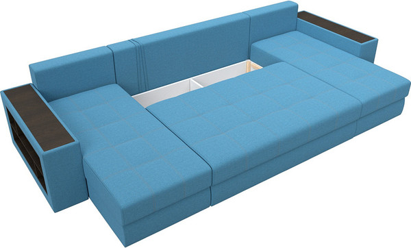 Изображение товара Диван П-образный Лига Диванов Дубай полки слева / 123248L (рогожка амур голубой)