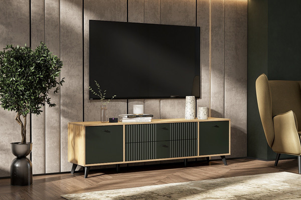 Изображение товара Тумба Arvento Милан К для телевидеоаппаратуры с ящиками (дуб золотой/олива софт)