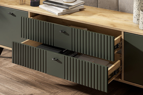 Изображение товара Тумба Arvento Милан К для телевидеоаппаратуры с ящиками (дуб золотой/олива софт)