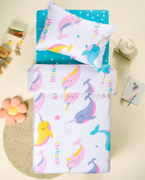 Изображение товара Комплект постельного белья Ночь нежна Киты 1.5сп 50x70 / 500445-1+571111-1