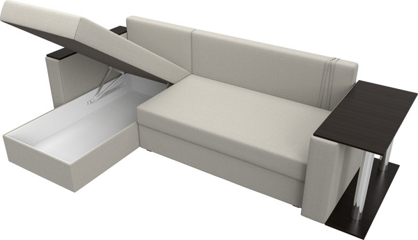 Изображение товара Диван угловой Лига Диванов Атланта со столом левый / 121162L (рогожка амур бежевый)