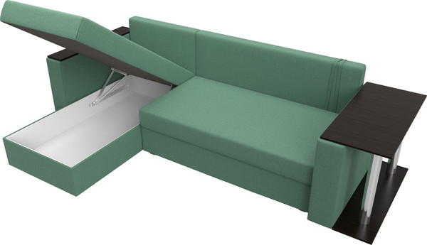 Изображение товара Диван угловой Лига Диванов Атланта со столом левый / 121166L (рогожка амур зеленый)