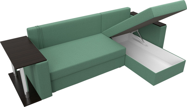 Изображение товара Диван угловой Лига Диванов Атланта со столом правый / 121166 (рогожка амур зеленый)