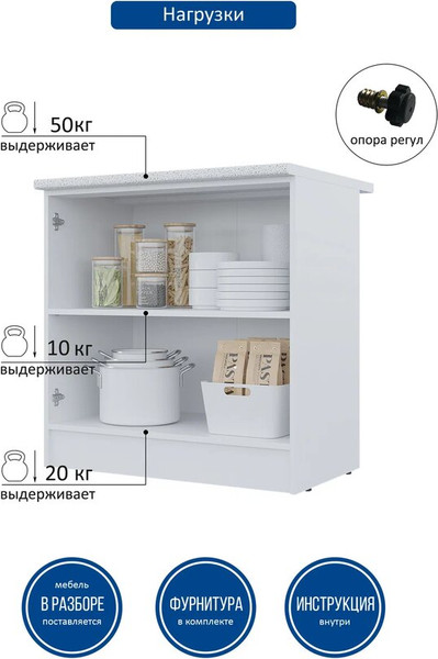 Изображение товара Шкаф-стол кухонный Горизонт Мебель Настя 800 (белый софт)