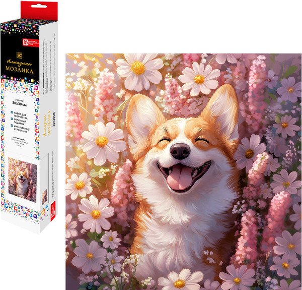 Изображение товара Набор алмазной вышивки Феникс+ Корги с ромашками / 70806