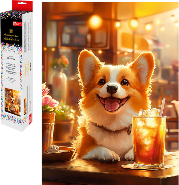 Изображение товара Набор алмазной вышивки Феникс+ Корги с лимонадом / 70818