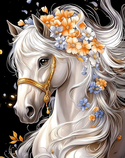 Изображение товара Набор алмазной вышивки Феникс+ Лошадь в цветах / 70819