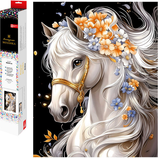 Изображение товара Набор алмазной вышивки Феникс+ Лошадь в цветах / 70819