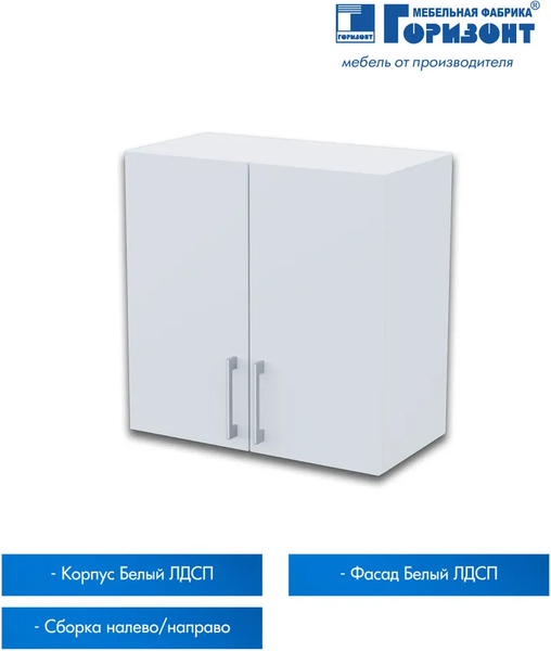 Изображение товара Шкаф навесной для кухни Горизонт Мебель Настя 600 (белый)