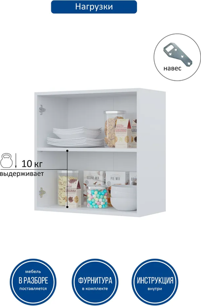 Изображение товара Шкаф навесной для кухни Горизонт Мебель Настя 600 (белый)