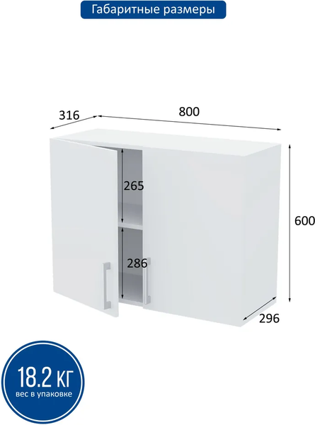 Изображение товара Шкаф навесной для кухни Горизонт Мебель Настя 800 (белый)