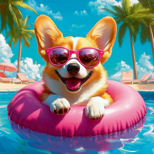 Изображение товара Набор алмазной вышивки Феникс+ Корги в отпуске / 70830