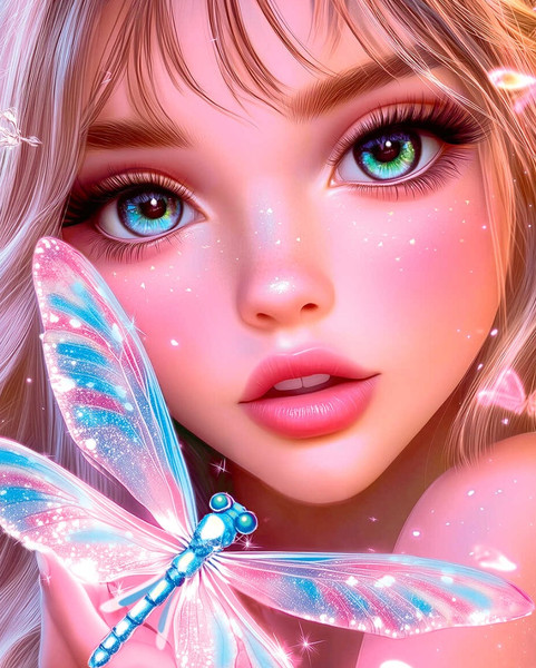 Изображение товара Набор алмазной вышивки Феникс+ Девушка и стрекоза / 70839