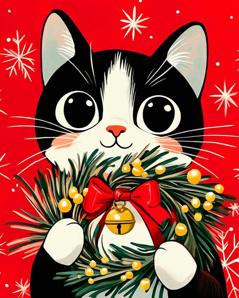 Изображение товара Набор алмазной вышивки Феникс+ Кот с венком / 70840