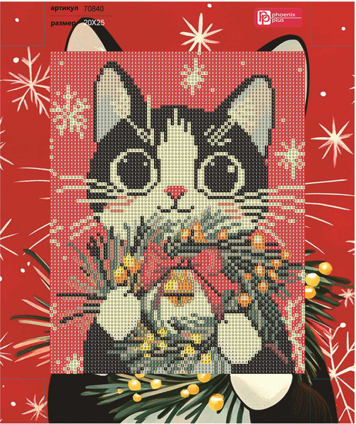 Изображение товара Набор алмазной вышивки Феникс+ Кот с венком / 70840