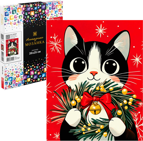 Изображение товара Набор алмазной вышивки Феникс+ Кот с венком / 70840