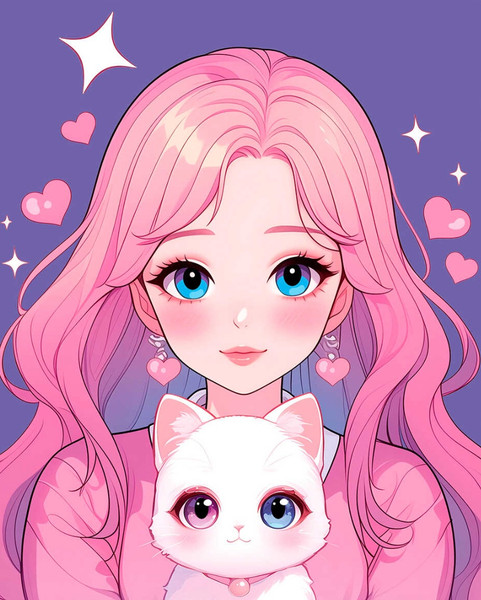 Изображение товара Набор алмазной вышивки Феникс+ Девочка с котенком / 70841