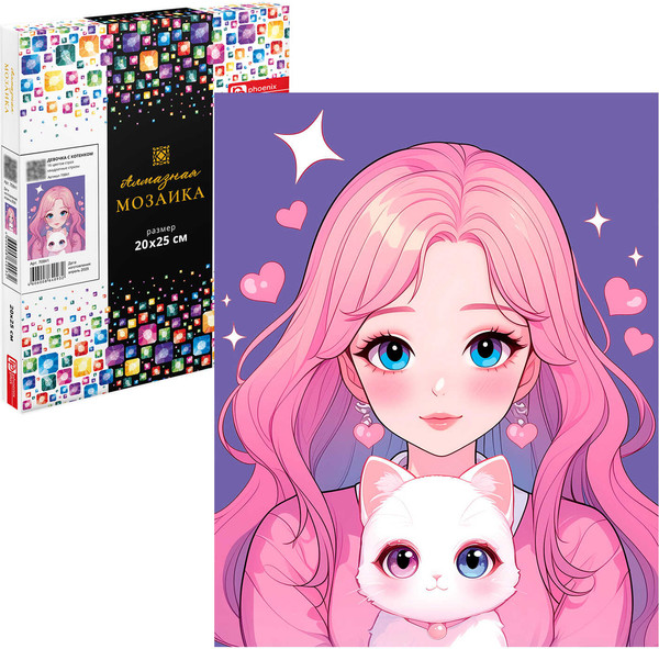 Изображение товара Набор алмазной вышивки Феникс+ Девочка с котенком / 70841