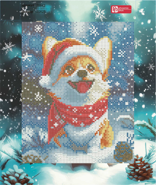 Изображение товара Набор алмазной вышивки Феникс+ Новогодний корги / 70842