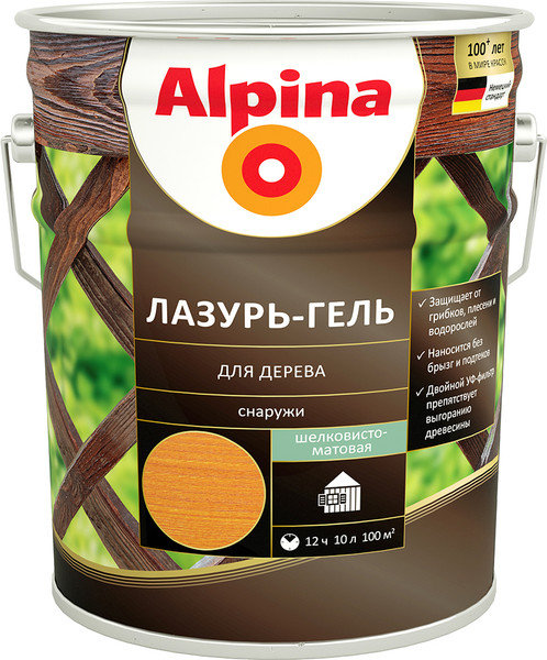 Изображение товара Защитно-декоративный состав Alpina Лазурь-гель для дерева (9л, палисандр)