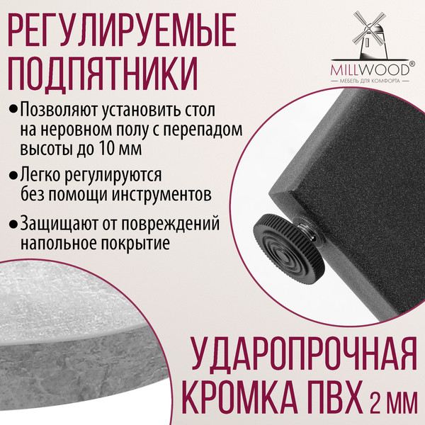 Изображение товара Обеденный стол Millwood Мюнхен 140х80 (бетон/графит)