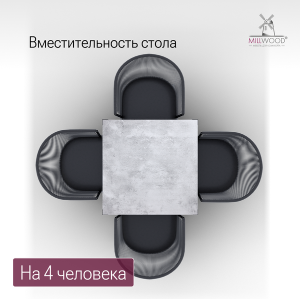 Изображение товара Стол садовый Millwood Сеул Керамогранит 80х80 (серый бетон/металл черный)