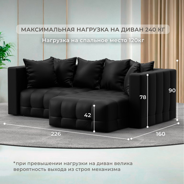 Изображение товара Диван угловой Лига Диванов Лига-052 НПБ универсальный / 129912 (экокожа Grifon 18 черный)