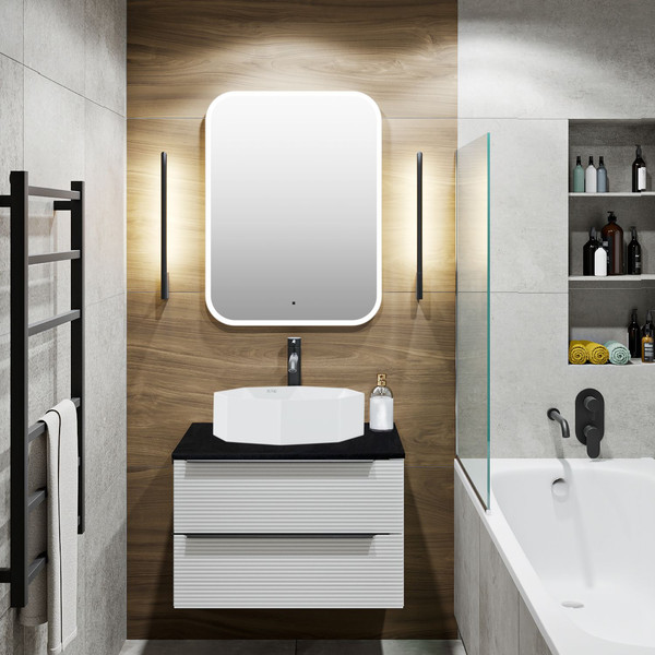 Изображение товара Тумба под умывальник Runo Орлеан 60 (подвесная, белый матовый/черный)