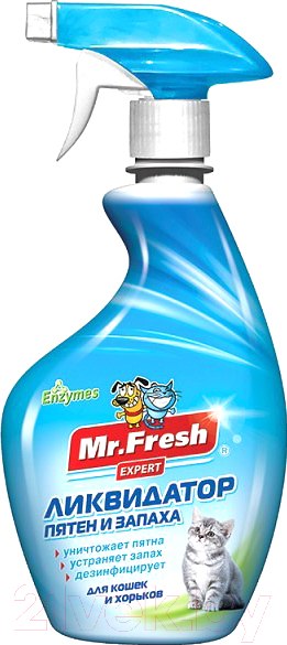 Изображение товара Средство для нейтрализации запахов и удаления пятен Mr.Fresh Expert Ликвидатор для кошек 3 в 1 / F403 (500мл)