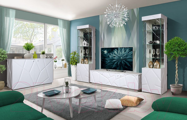 Изображение товара Шкаф-пенал с витриной Мебель-КМК Кензо 0674.13 правый (белый/белый глянец)