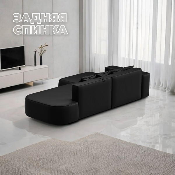 Изображение товара Диван угловой Лига Диванов Лига-065 левый / 129804L (экокожа Grifon 18 черный)